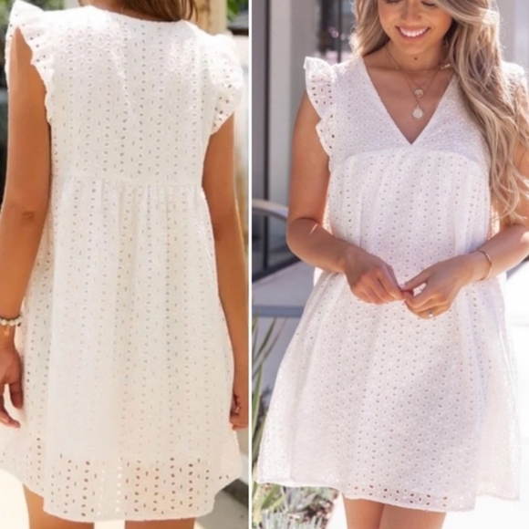 code x mode Dresses & Skirts - CODE X MODE-White Eyelet Babydoll Cotton Dress-Sz S